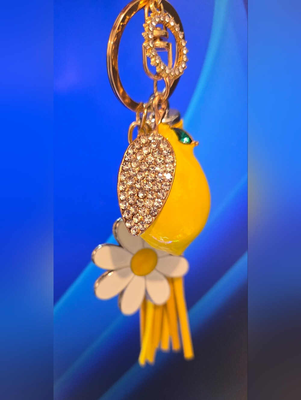 🍋Bright Yellow Lemon Purse Charm • White Daisy Floral Leather Tassel Keychain - Picture 4 of 16
